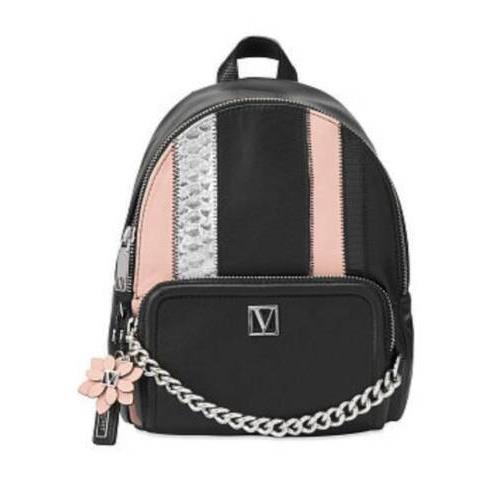 Victoria`s Secret Exotic Mix Mini Backpack Black Flower Hangtag Chain Zipper