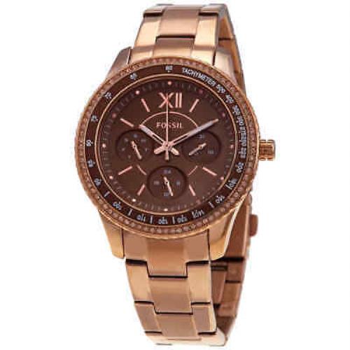 Fossil Stella Sport Multifunction Quartz Crystal Brown Dial Ladies Watch ES5109 - Brown Dial, Rose Gold-tone Band
