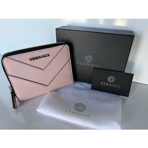 Versace Blush Pink Calf Leather Medium Zipper Wallet Made in Italy 593