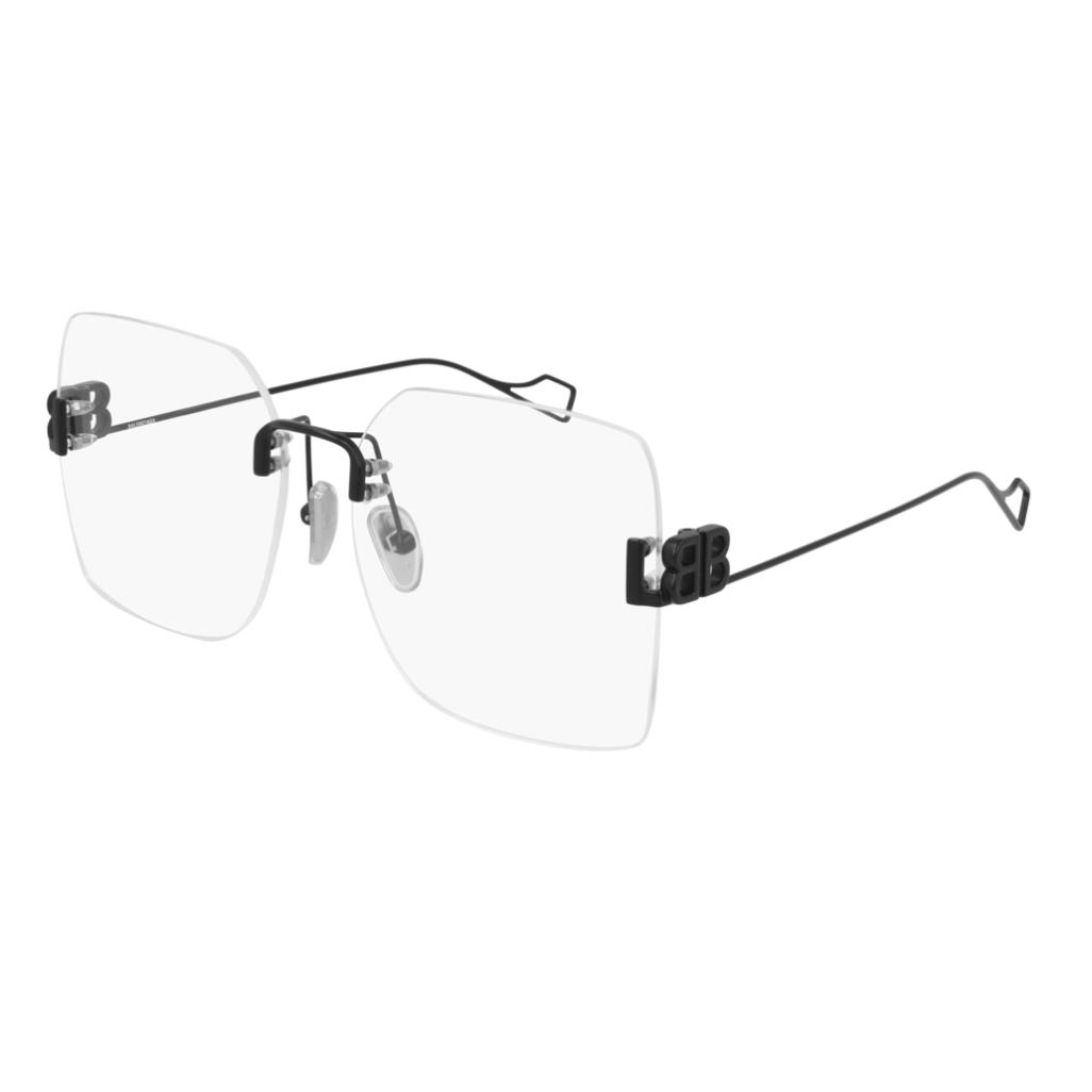 Balenciaga BB0113O 001 Rimless Metal Black Square Women Eyeglasses - Frame: Black, Lens: