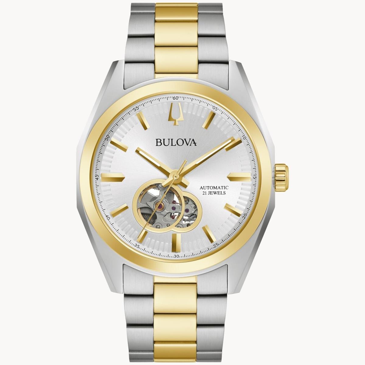 Bulova Men`s Surveyor Automatic Skeleton Dial Two Tone Watch 42MM 98A284