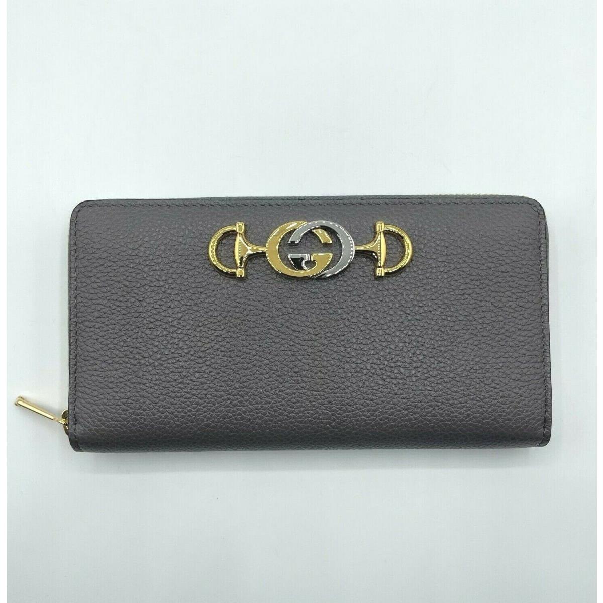 Gucci Zumi Grey Leather Zip Around Wallet with Metal GG Logo 570661 1275