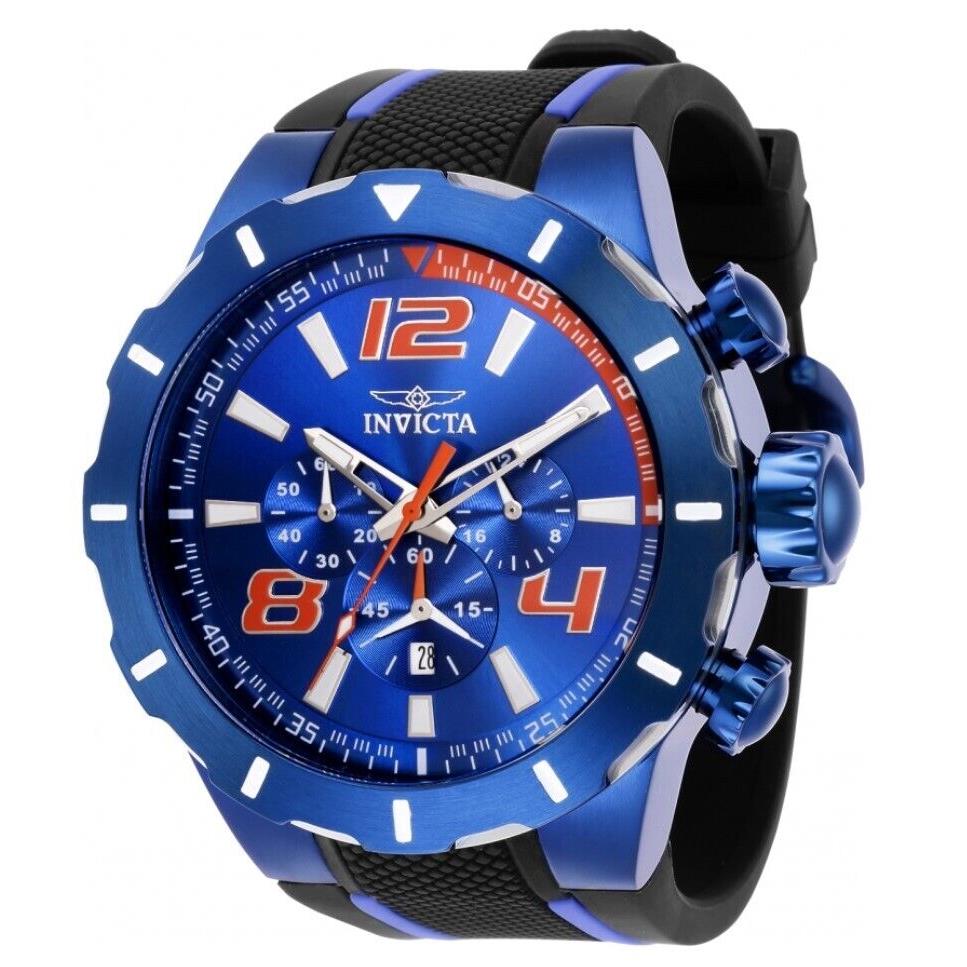 Invicta Men`s 53mm S1 Rally Turbo Chronograph Blue Dial Black/blue Tone Watch - Dial: Blue, Band: Blue, Black, Bezel: Blue