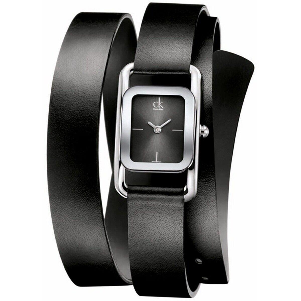 CK Calvin Klein K1L23502 Swiss Made Women`s Black Watch Leather