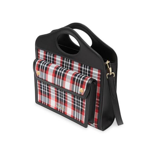 Burberry Mini Pocket Vintage Check Cotton Cutoff Handle Tote Bag In Red