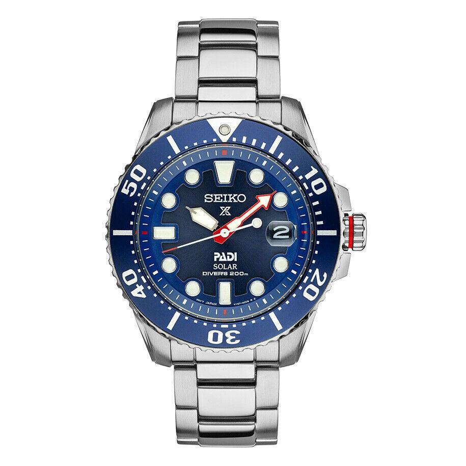 Seiko Men`s Padi Solar Prospex Divers 200M Stainless Steel Watch SNE549