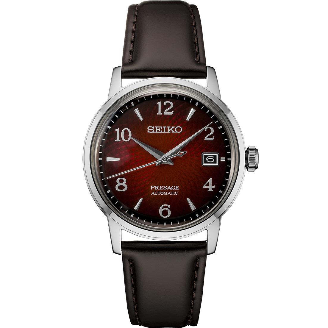 Seiko Presage SRPE41 Steel 38.5mm Burgundy Dial Leather Automatic Men`s Watch