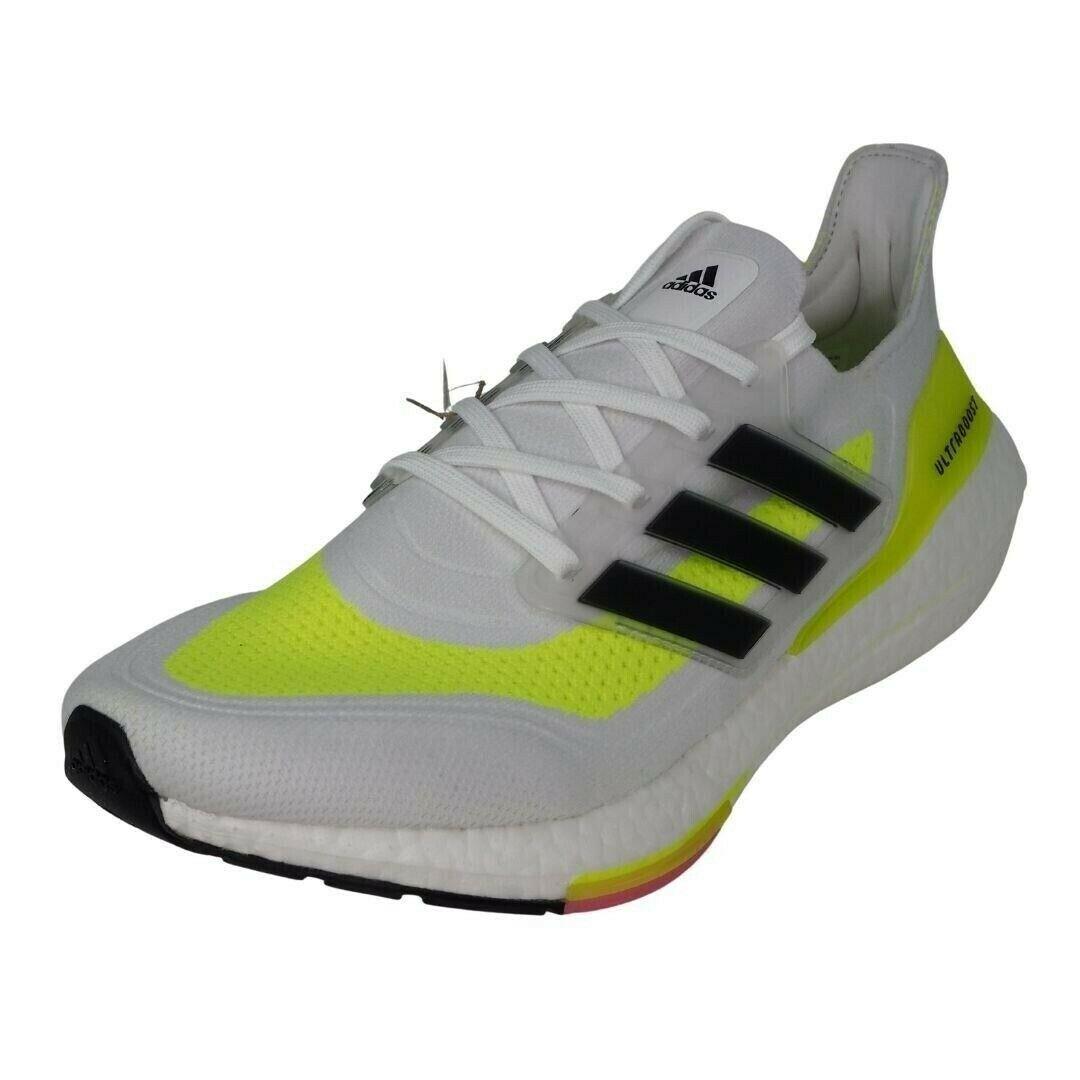 Adidas Ultraboost 21 FY0377 Men`s Shoes Running White Yellow Sneakers Size 8.5