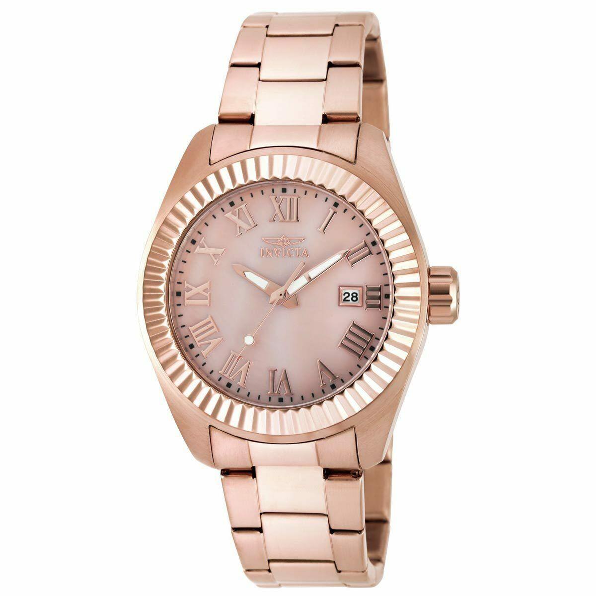 Invicta Women`s 20317 Angel Sport Watch Pink Dial Rose Gold Tone - Dial: Blue, Band: Silver, Black, Bezel: Silver