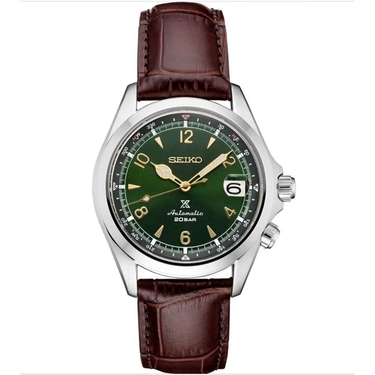 Seiko Men`s Prospex Alpinist Green Dial Brown Leather Strap Watch SPB121 - Dial: Green, Band: Brown