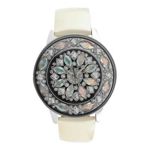 Adee Kaye Crystal Japanese Movement Watch with Leather in White Strap