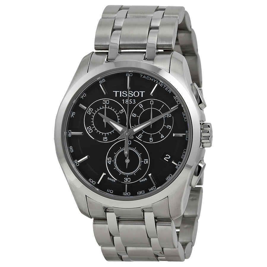 Tissot Couturier Chronograph Black Dial Men`s Watch T035.617.11.051.00 - Dial: Black, Band: Gray, Bezel: Silver