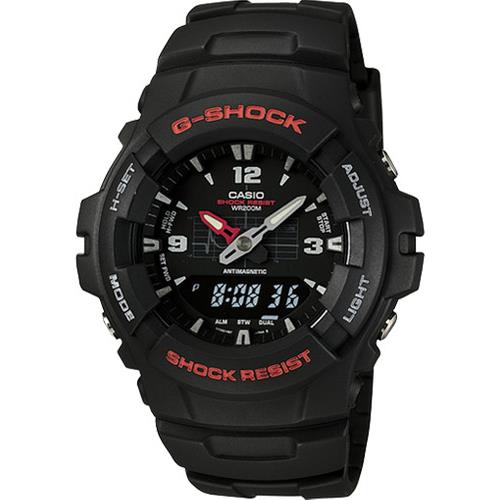 Casio Men`s G-shock Analog/digital Black Resin Band Alarm Watch G100-1BV