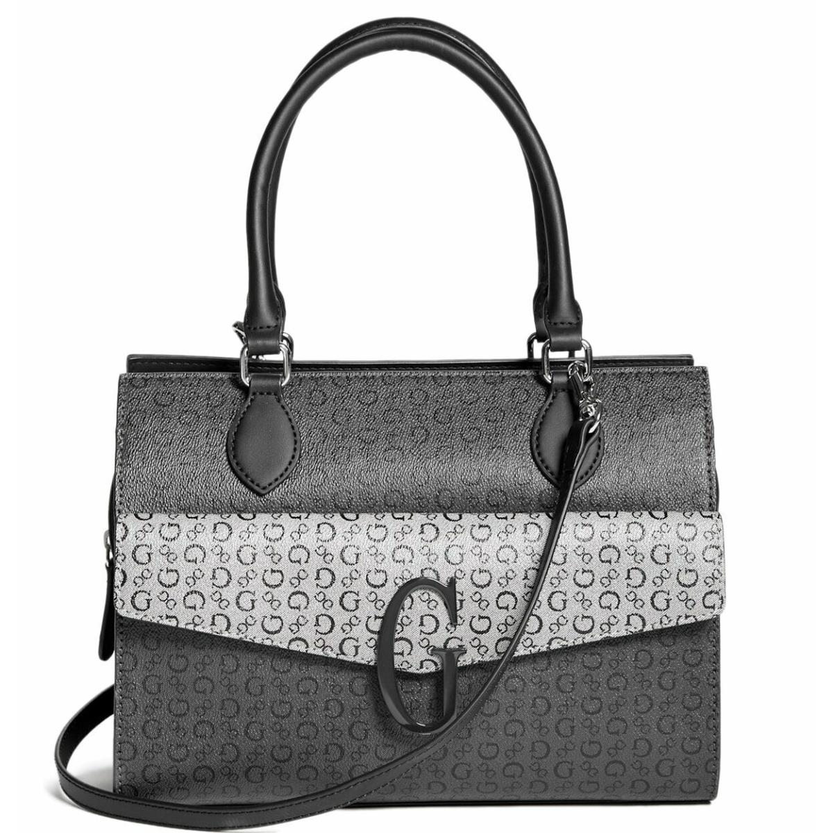 Guess Women`s Abra Black Gray Logo Satchel Crossbody Bag Handbag Purse