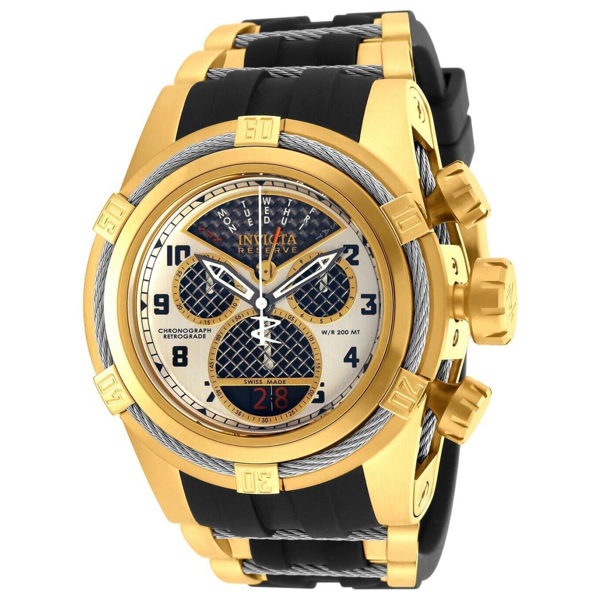 16317 Invicta Reserve 52mm Bolt Zeus Swiss Chrono Stainless Steel Bracelet Watch - Silver Dial, Gold Band, Multicolor Bezel