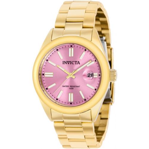 Invicta Women`s Pro Diver Quartz Pink Dial Gold Tone Stainless Steel Watch 38486