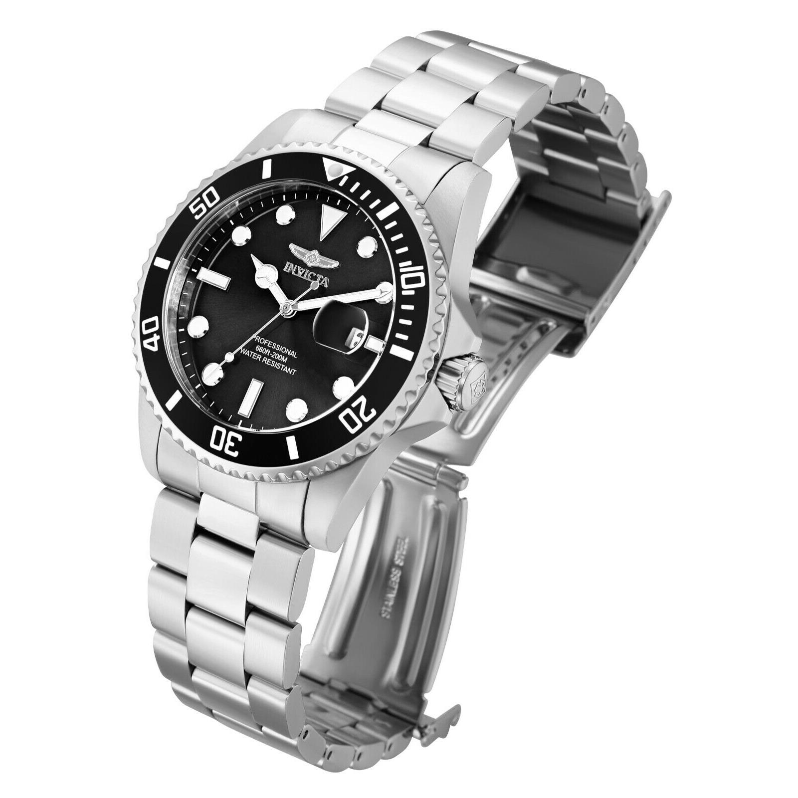 Invicta 33266 Pro Diver Men`s Watch 42MM Black Dial Stainless Steel Bracelet - Black Dial, Silver Band, Black Bezel