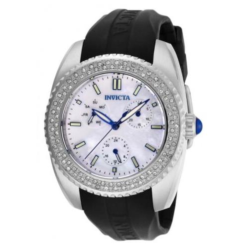 Invicta Angel 28487 Women`s 38mm Crystal Accent Multi-function Quartz Watch - White Dial, Black Band