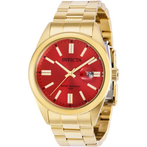 Invicta Men`s Pro Diver Quartz 100m Red Dial Gold Stainless Steel Watch 38465
