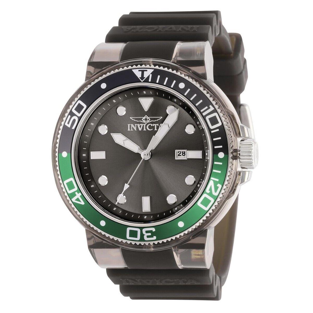 Invicta Men`s 52mm Pro Diver Black Green Bezel Anatomic Watch SS Case 38886