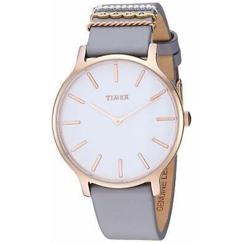 Timex Metropolitan Rose Gold Case/white Dial/ Gray Leather Accessory Strap
