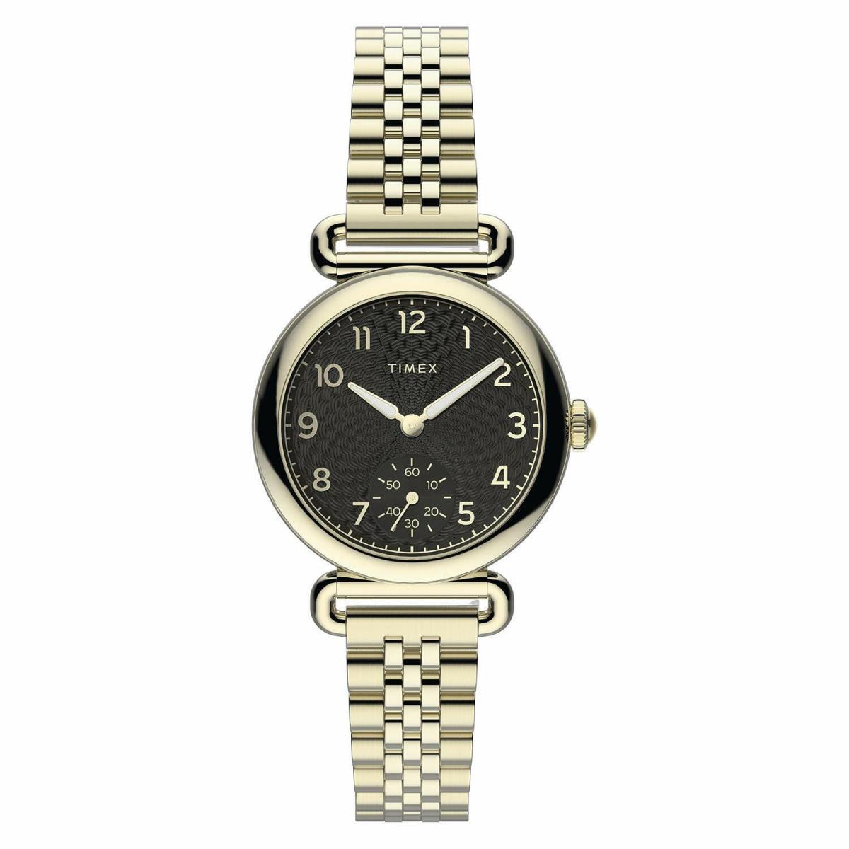 Timex Womens Model 23 33mm Sst Case Black Dial Gold-tone Bracelet