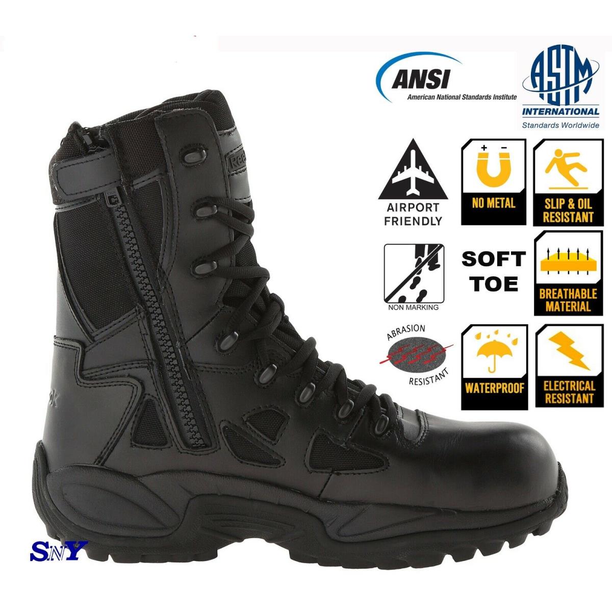 Reebok 8 Tactical Boots Slip Resistant Soft Toe Waterproof No Metal Men`s Shoes