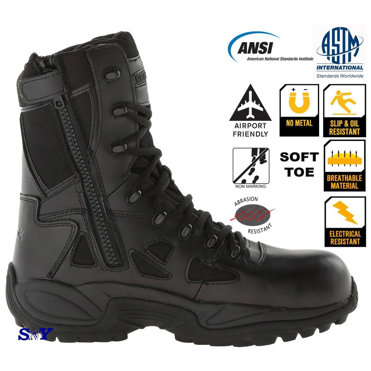Reebok 8 Tactical Boots Slip Resistant Soft Toe Waterproof No Metal Men`s Shoes Soft Toe (Not Waterproof)