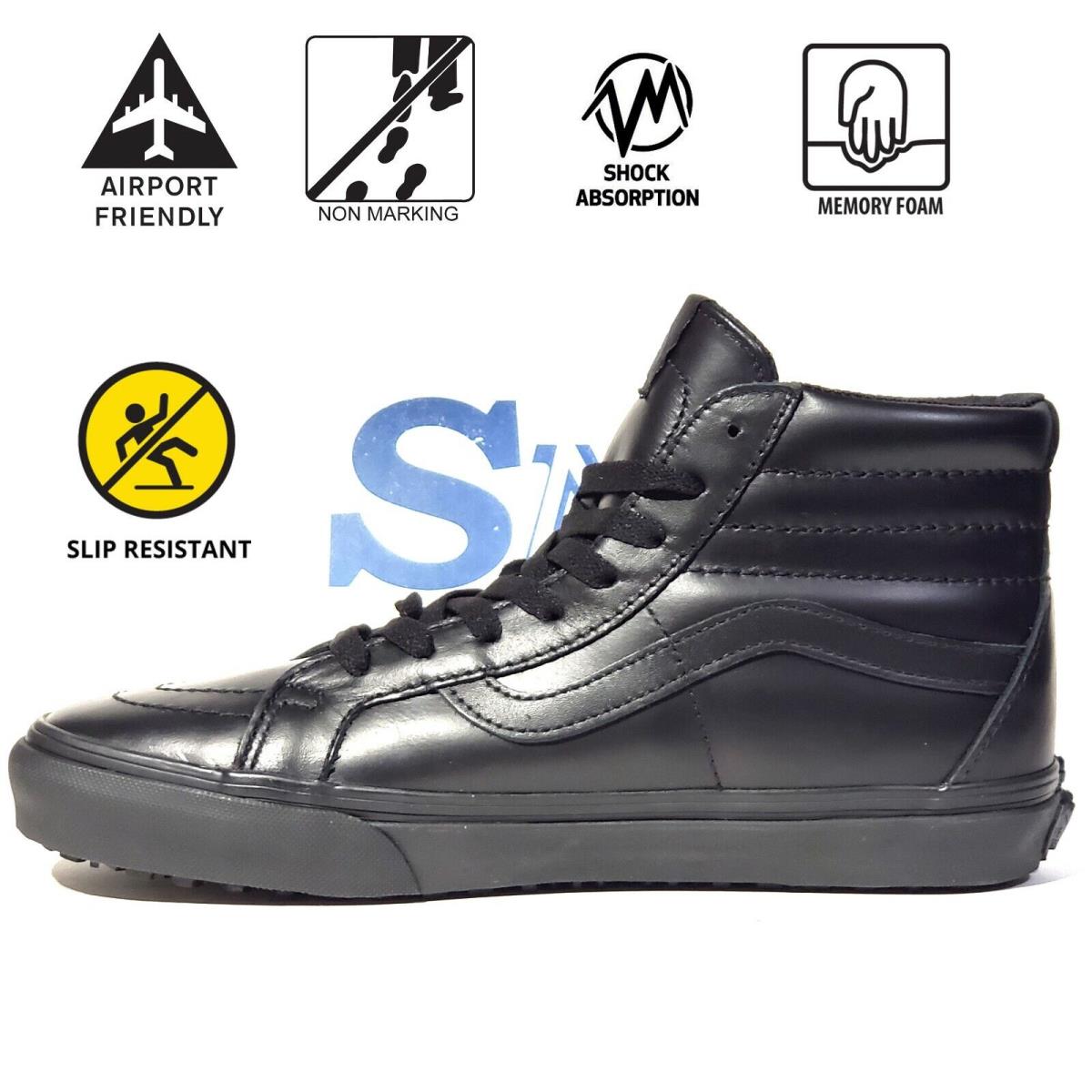 Vans Men`s Black Leather SK8-Hi Slip Resistant Work Service Skating Shoes