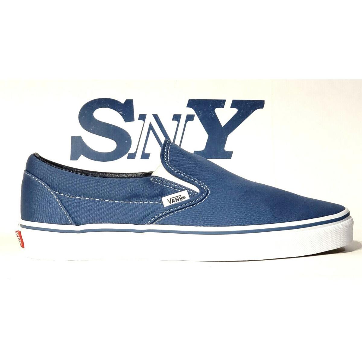 Vans Classic Slip-on Athletic Men`s Shoes Breathable Canvas Upper Rubber Outsole NAVY