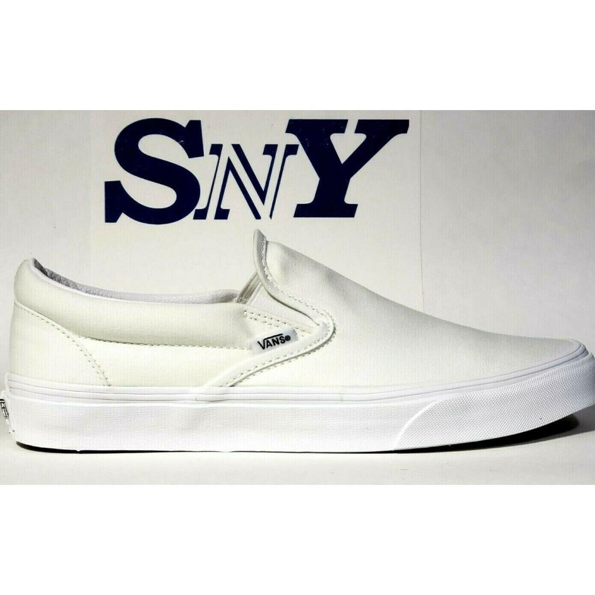 Vans Classic Slip-on Athletic Men`s Shoes Breathable Canvas Upper Rubber Outsole TRUE WHITE