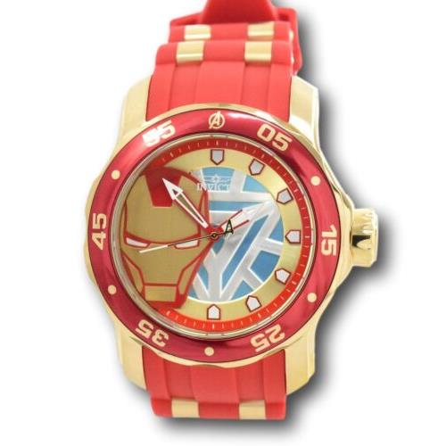 Invicta Marvel Ironman Men`s 48mm Limited Edition Red Quartz Watch 34751 - Blue Dial, Gold Band, Gold Bezel