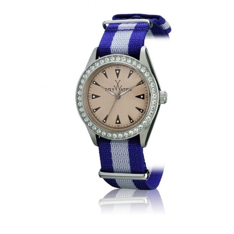 Toy Watch Women`s Swarovski Crystals Stainless Steel Blue Gray Strap 36mm Watch - Gray, Dial: Beige, Band: Blue, Gray