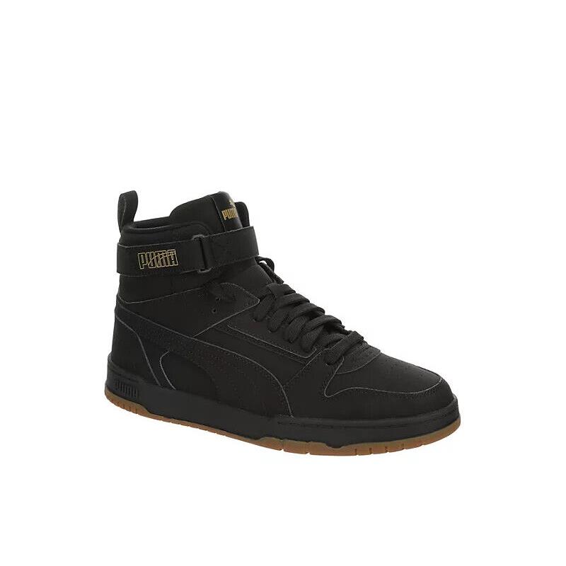 Puma Rebound Layup Mid Shoes Trainers Mid Cut Basketball Casual Sneaker Black/Gold