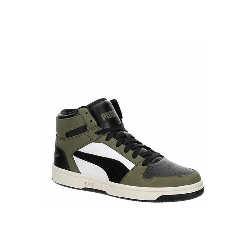 Puma Rebound Layup Mid Shoes Trainers Mid Cut Basketball Casual Sneaker Green/Black