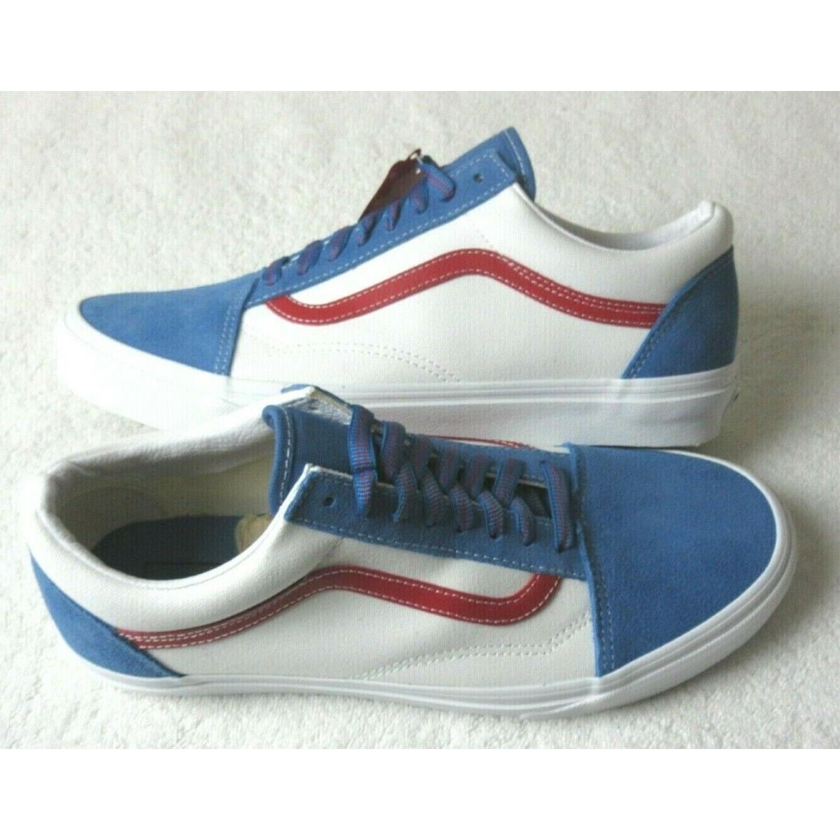 Vans Men`s Old Skool Sport Pop White Blue Red Canvas Suede Skate Shoes Size 9.5