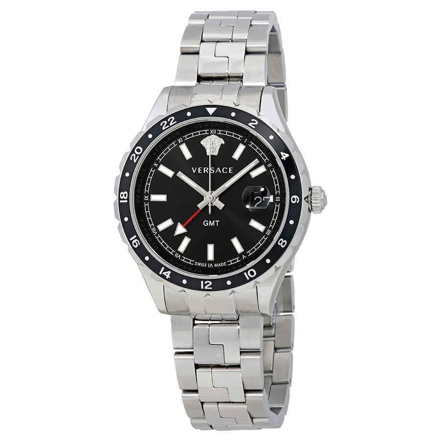 Versace Hellenyium Gmt Black Dial Men`s Watch V11100017 - Dial: Black, Band: Black, Bezel: Black