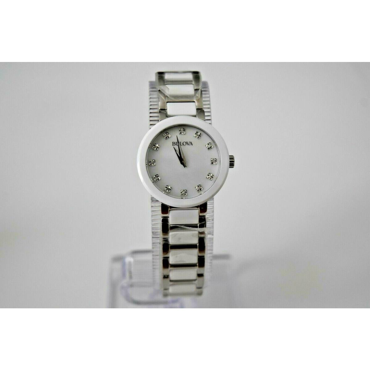 Bulova Women`s White Ceramic SS Diamond 98P158 Watch