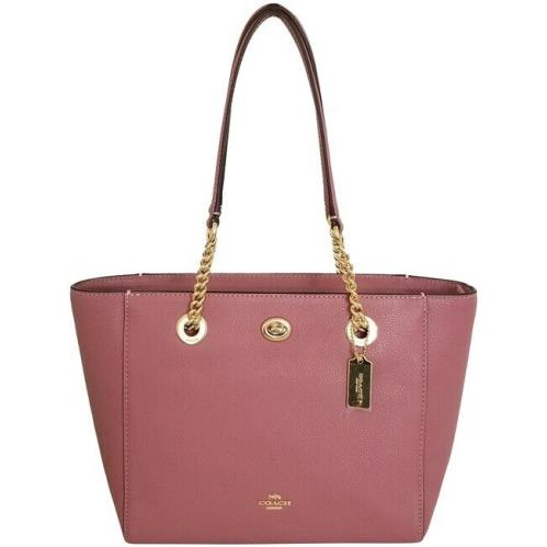 Coach NY 57107 Turnlock Gold Chain Rose Pink Leather Shoulder Tote Bag