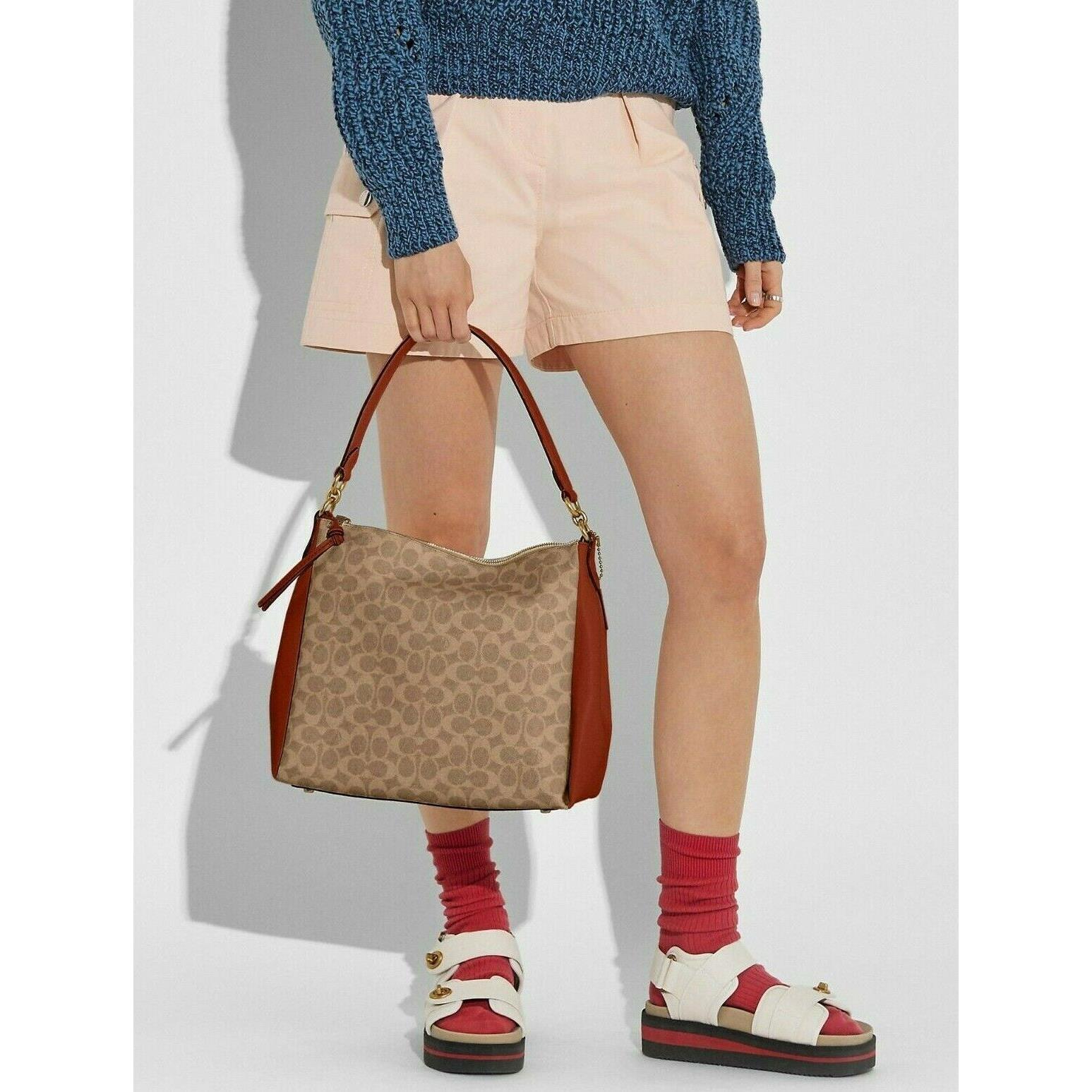Coach Shay Sig CC Leather Shoulder Crossbody Bag In Tan Rust Brass