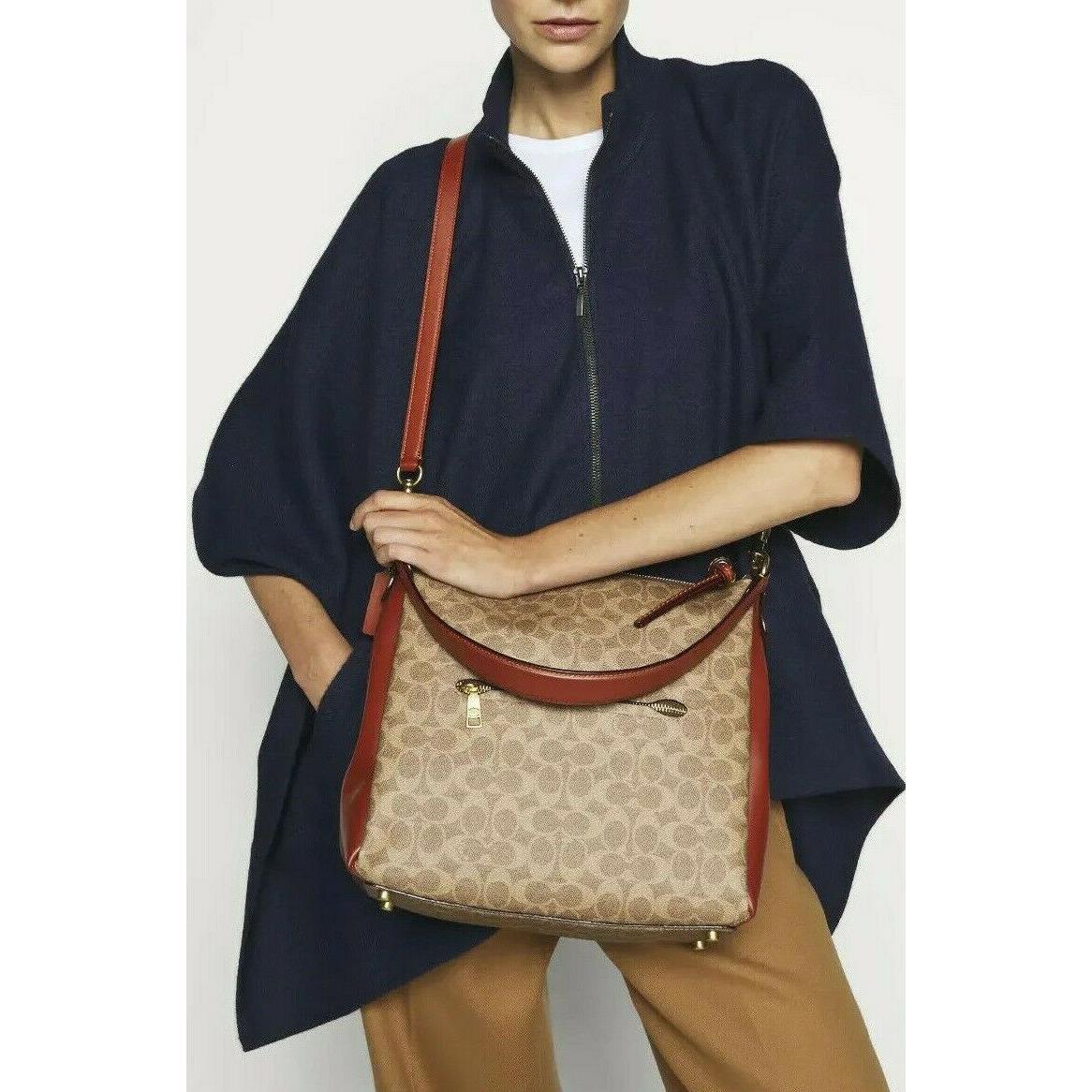 Coach Shay Sig CC Leather Shoulder Crossbody Bag In Tan Rust Brass