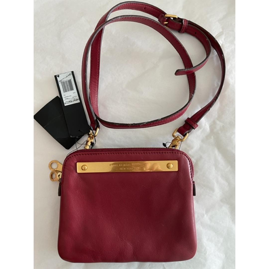 Marc Jacobs Deep Maroon Leather Crossbody Strap Gold Zip Handbag Shoulder Bag NW