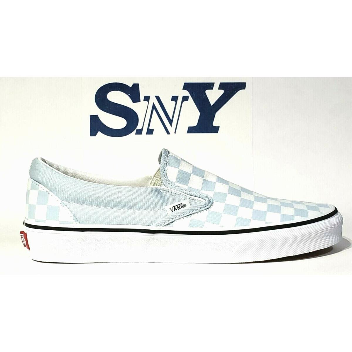 Baby blue and white hotsell checkered vans