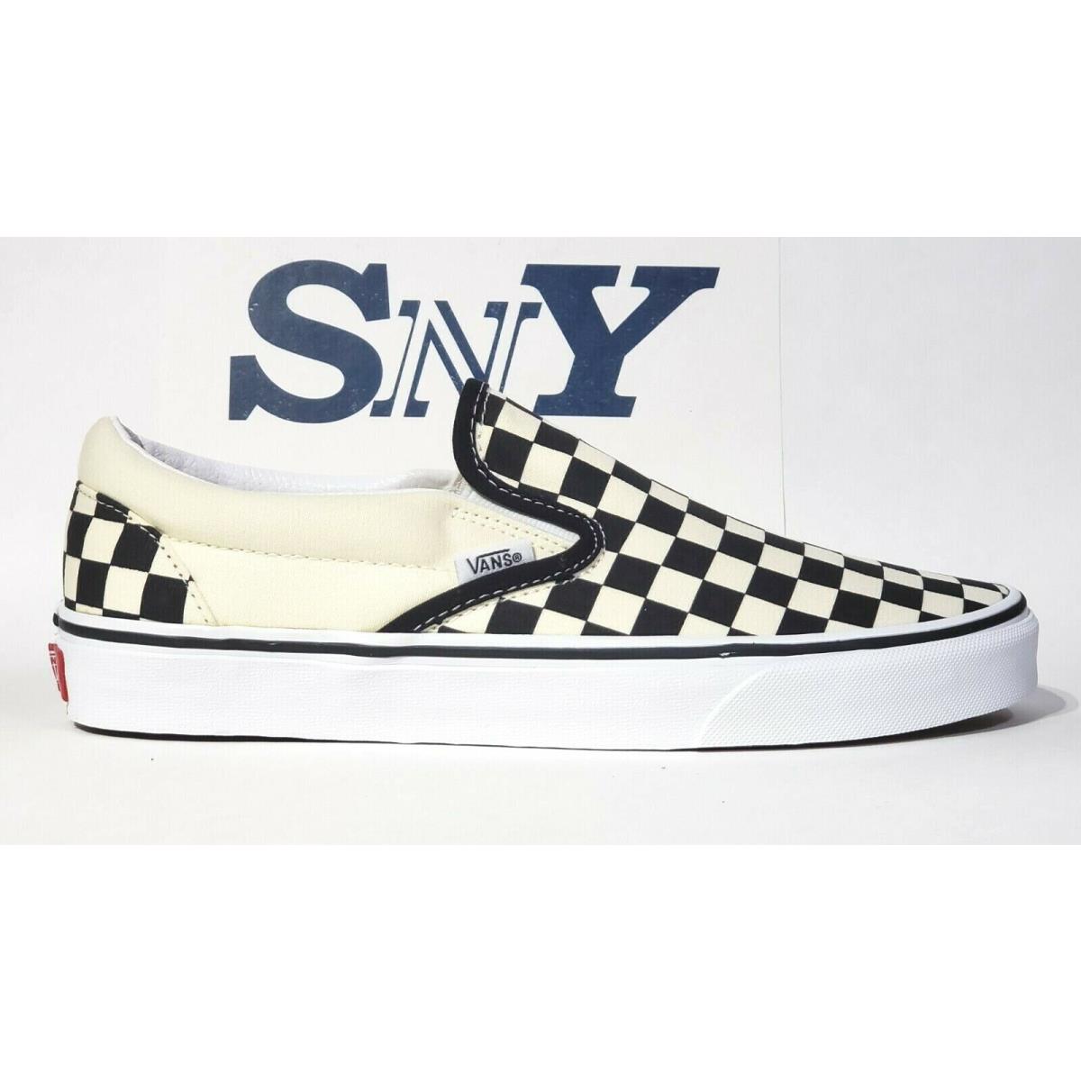 Vans Checkerboard Slip-on Low Cut Men`s Shoes Canvas Upper BLACK/OFF WHITE