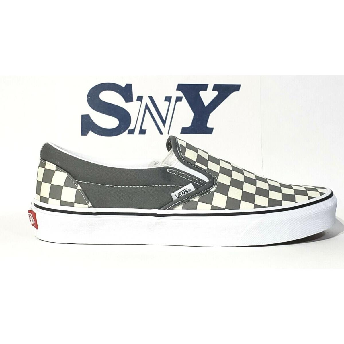 Vans Checkerboard Slip-on Low Cut Men`s Shoes Canvas Upper PEWTER/TRUE WHITE