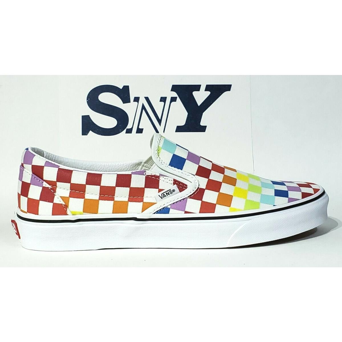 Vans Checkerboard Slip-on Low Cut Men`s Shoes Canvas Upper RAINBOW/TRUE WHITE