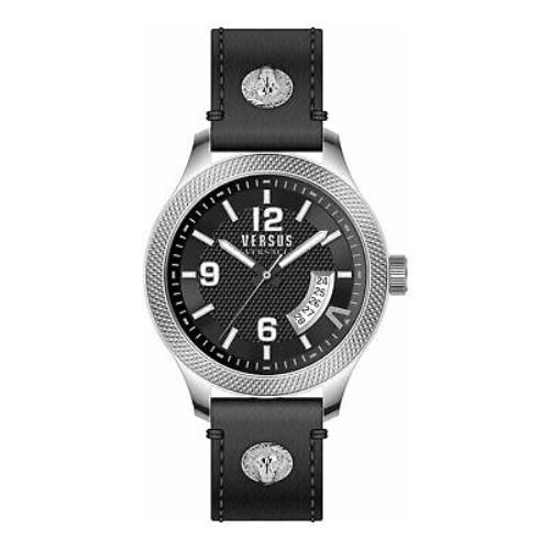 Versace Reale Leather Watch - Black Dial, Black Band, Black Bezel