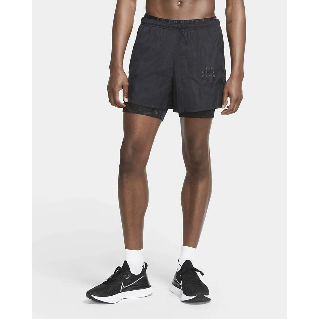 Nike Run Division 3 in 1 Running Shorts 1/2 Half Length Tights Black Large
