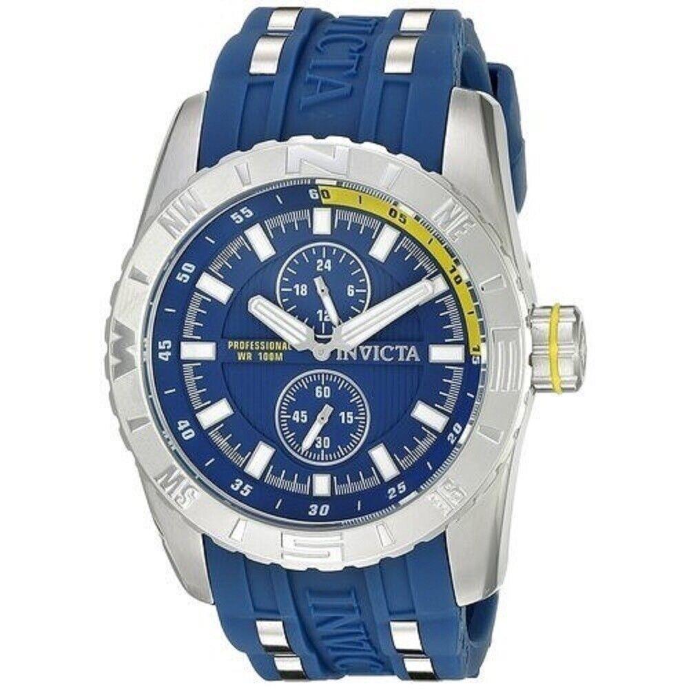 Invicta Mens 19676 Aviator Stainless Steel Flame Fusion Band Watch - Dial: Blue, Band: Silver, Black, Bezel: Silver