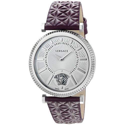 Versace Women`s VQG010015 V-helix Silver Dial Violet Leather Watch